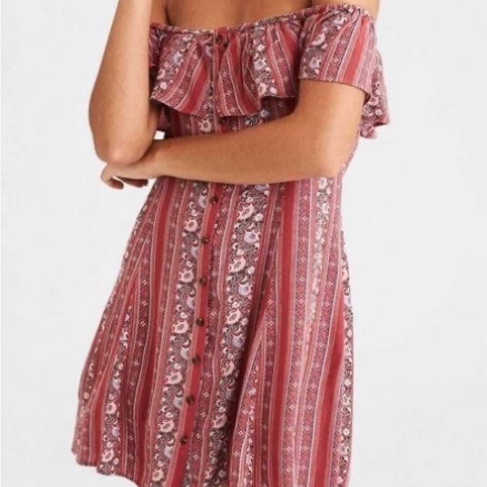 American Eagle Outfitters Floral Off-Shoulder Dress in Red Size: M ConditionEUC